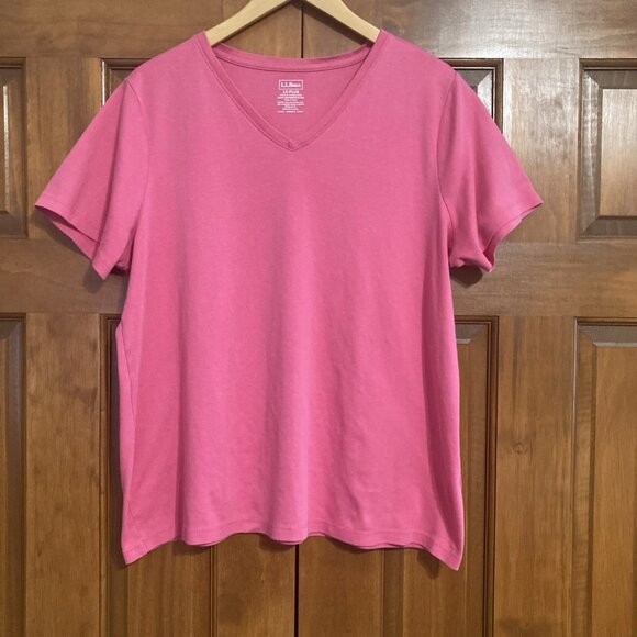 LLBean 100% Supima Cotton Pink V-neck T shirt Top Women’s Size 1X Plus - Picture 1 of 4